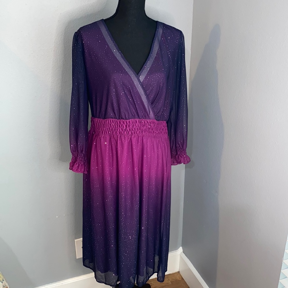 Shelby Nites ombré purple sparkly gown